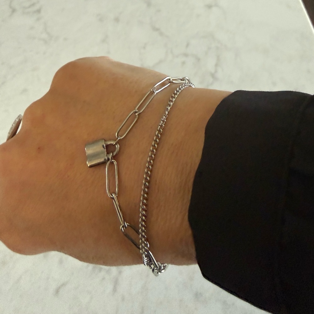 Silver Chain Bracelet with Padlock Charm